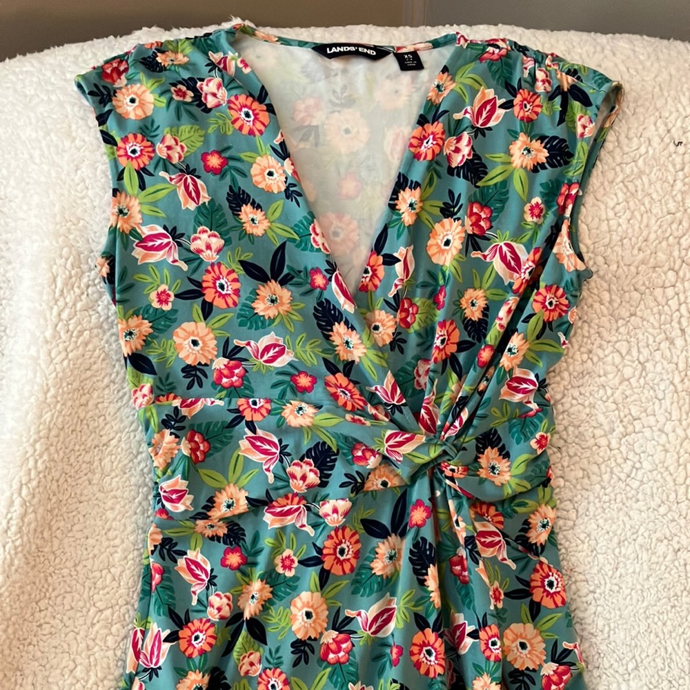 Lands End Cap Sleeve Twist Wrap Front Fit & Flare Dress